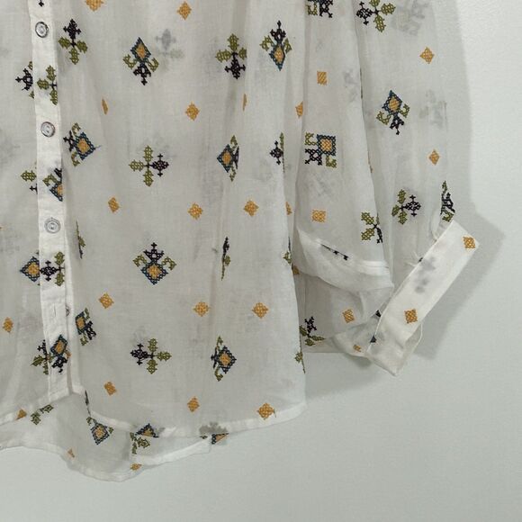 New Anthropologie Lisabetta Embroidered Top Size Small Buttondown Oversize Women - Picture 6 of 13